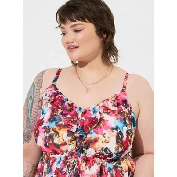 Women's Torrid Plus Size 5, 5X, 28 Chiffon Clip Dot Ruffle Tie Waist Tank Shirt - Picture 3 of 10